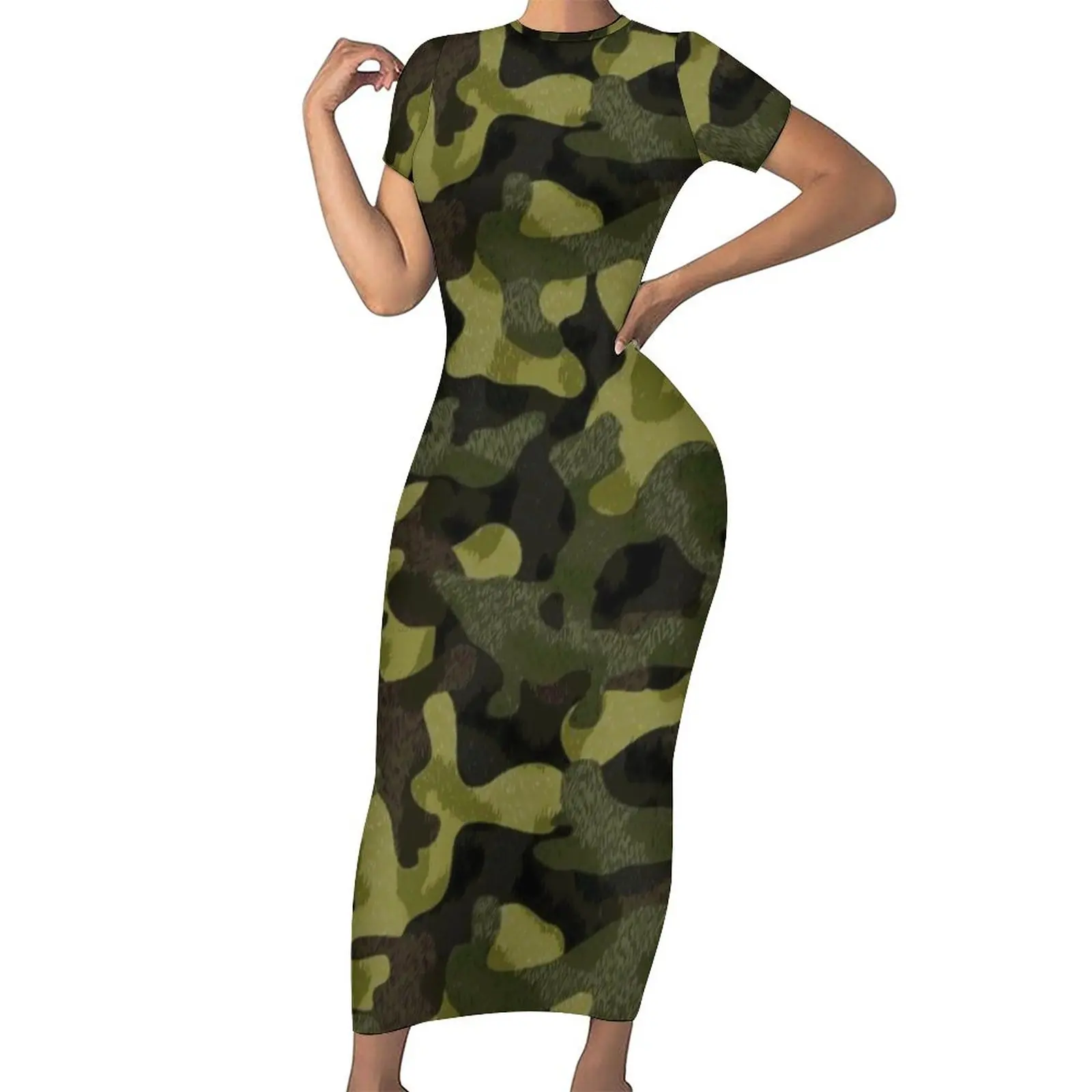 

Camo Print Bodycon Dress Women Leopard Spots Night Club Maxi Dresses Spring Short Sleeve Streetwear Design Oversized Dress