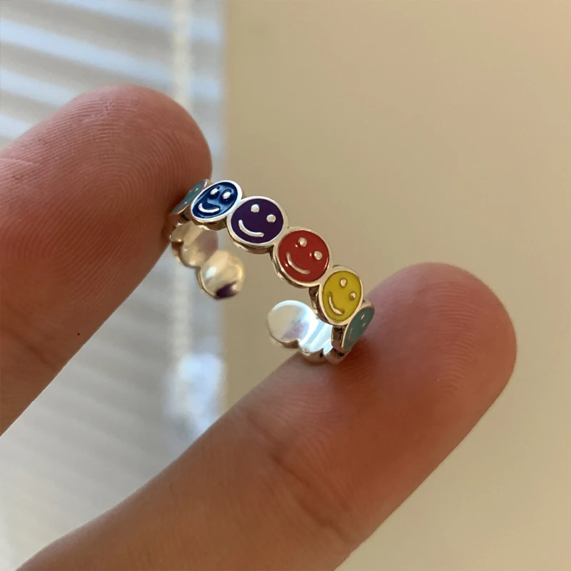 Fashion 925 Silver Rings for Women Men Colorful Smile Face Simple Trendy Retro Adjustable Anillos Party Gifts Fine Accessories
Fashion 925 Silver Rings for Women Men Colorful Smile Face Simple Trendy Retro Adjustable Anillos Party Gifts Fine Accessories