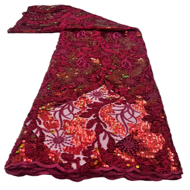 

2021 Классическая Роскошная вышивка бордового цвета, элегантная Высококачественная африканская Тюлевая кружевная ткань с блестками для свадебного платья