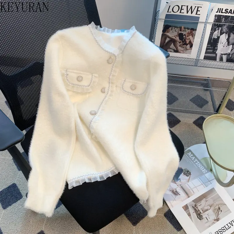 Mink Cashmere Sweater Jackets Women Elegant Korean Fashion Casual Loose O-Neck Long Sleeve Knitted Cardigan Coat White/Black Top
Mink Cashmere Sweater Jackets Women Elegant Korean Fashion Casual Loose O-Neck Long Sleeve Knitted Cardigan Coat White/Black Top
