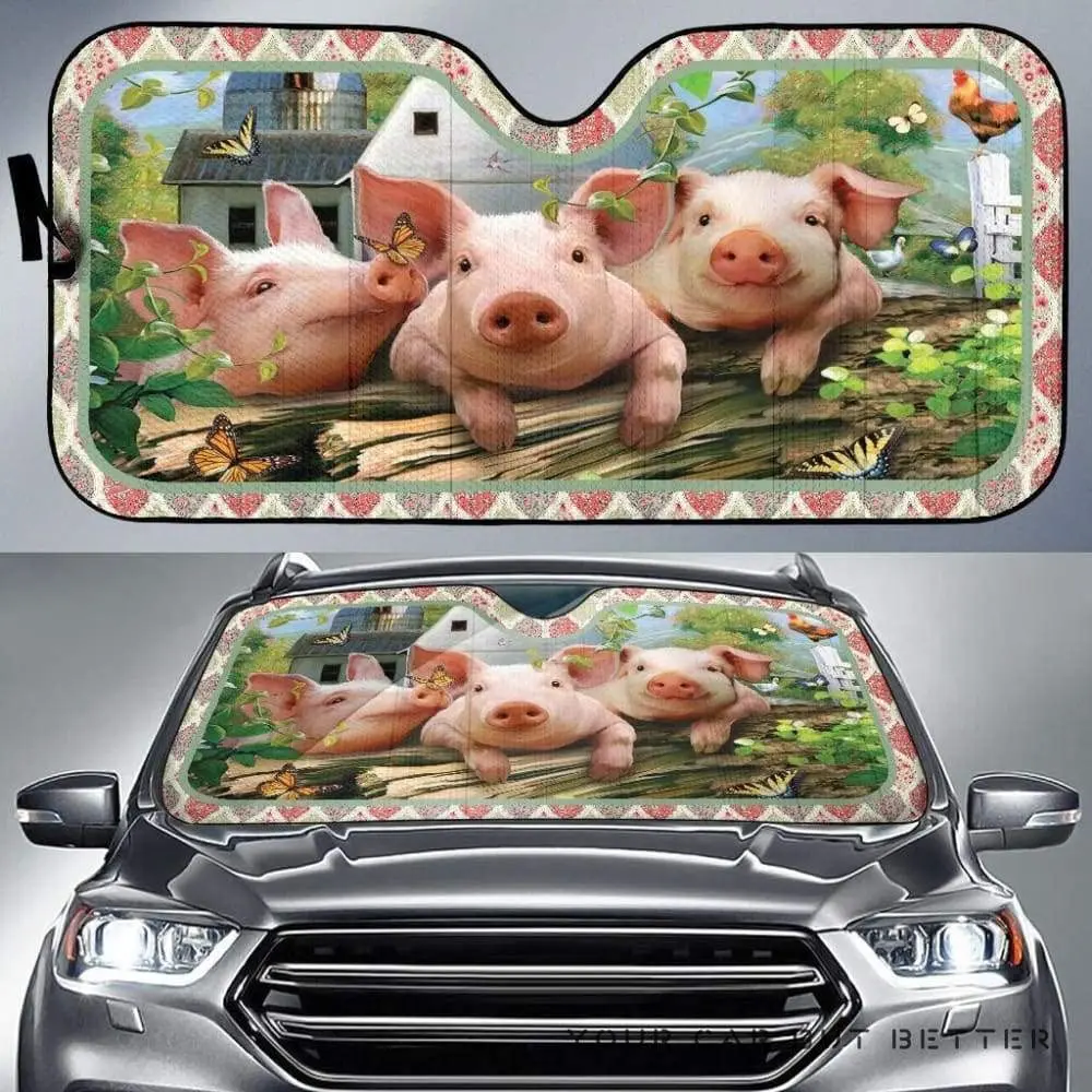 Funny Three Pigs Climbing Wooden Fence Farmhouse Background Car Sunshade, Funny Pigs Farm Animals On Farmhouse Auto Sun Shade, W
Funny Three Pigs Climbing Wooden Fence Farmhouse Background Car Sunshade, Funny Pigs Farm Animals On Farmhouse Auto Sun Shade, W