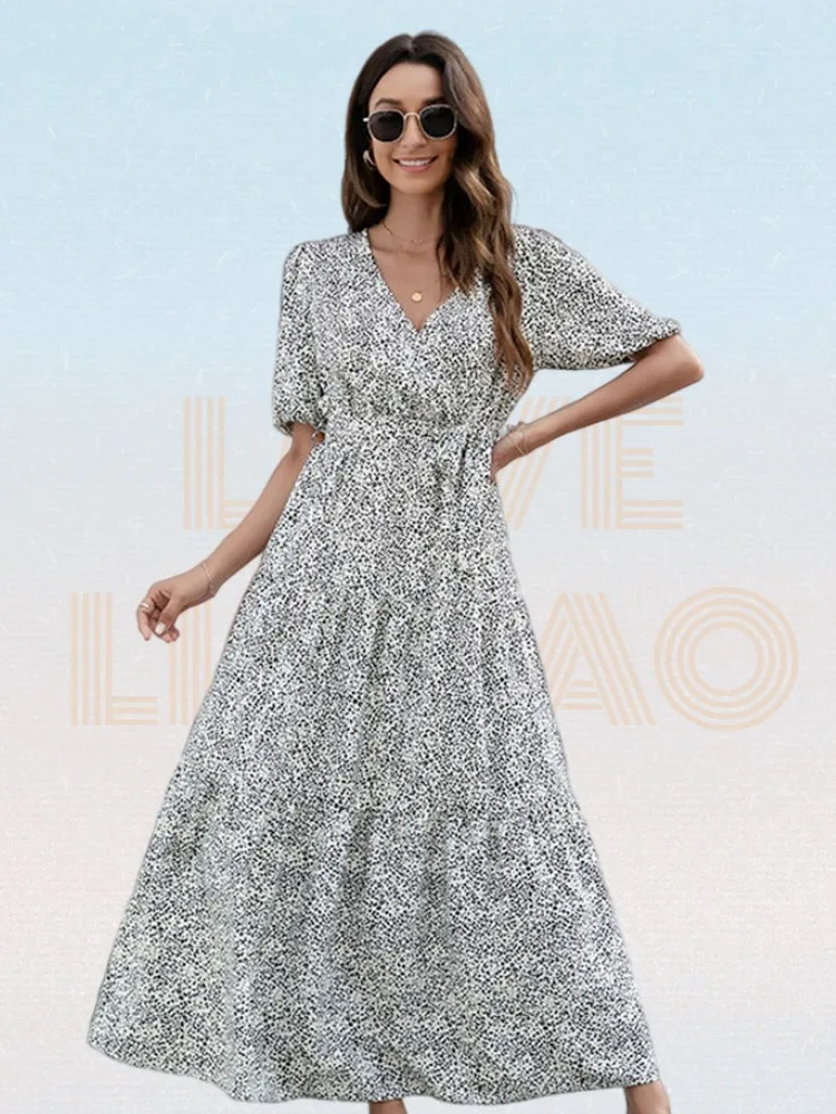 Ditsy Floral Print Puff Sleeve Flared Hem Belted Dress Women Summer Elegant V-neck High Waist A-line Maxi Dresses Robe Femme
Ditsy Floral Print Puff Sleeve Flared Hem Belted Dress Women Summer Elegant V-neck High Waist A-line Maxi Dresses Robe Femme