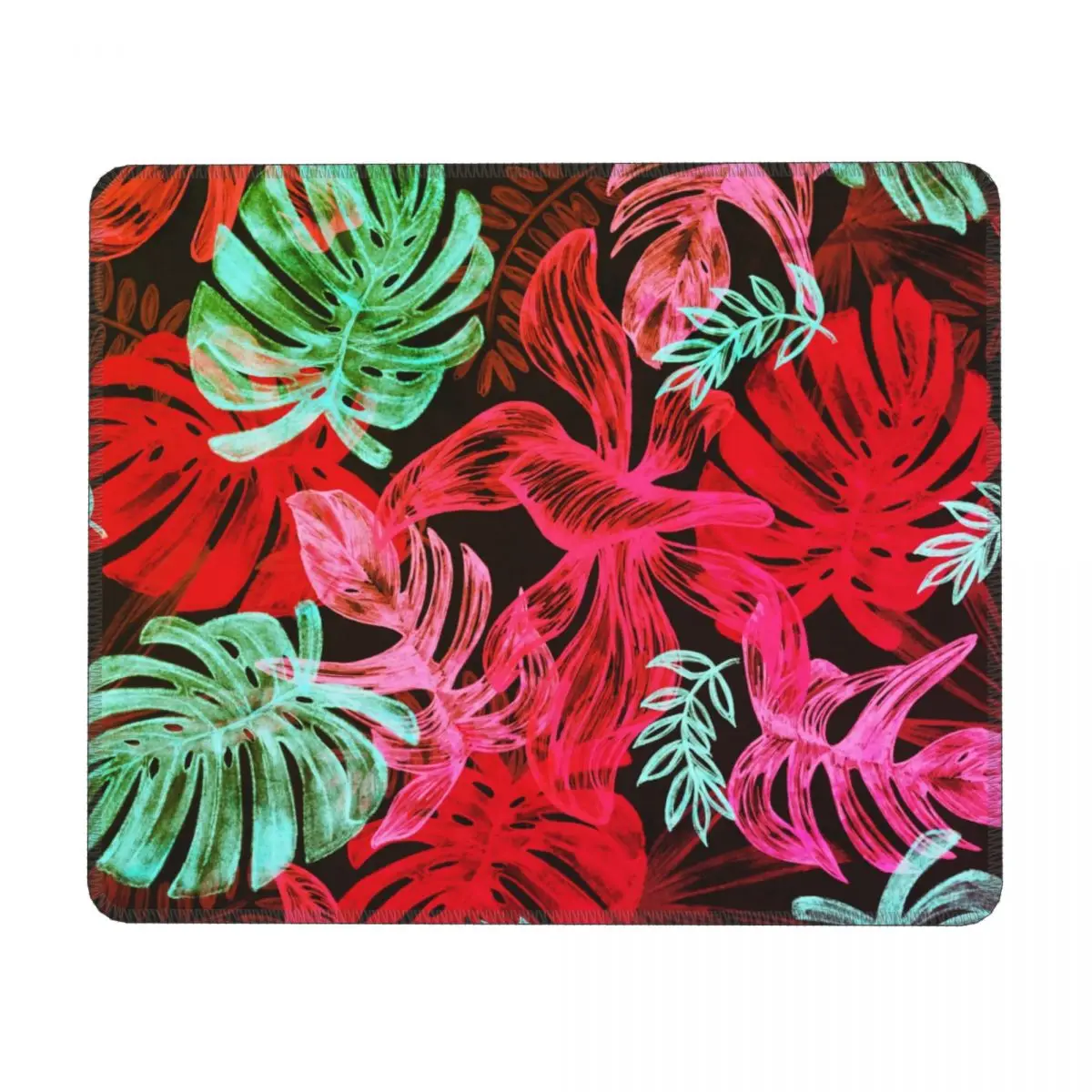 

Милый резиновый коврик для мыши с тропическими пальмовыми листьями и горизонтальным оформлением красных листьев, Нескользящие простые настольные коврики для мыши