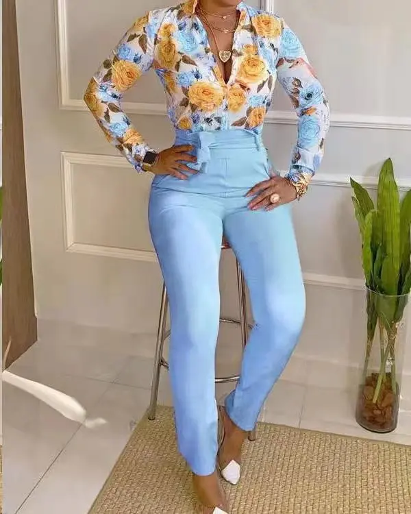 2022 Spring and Summer New Two-piece Suit, Full Length Floral Long-sleeved Lapel Shirt and Trousers Suit
2022 Spring and Summer New Two-piece Suit, Full Length Floral Long-sleeved Lapel Shirt and Trousers Suit
