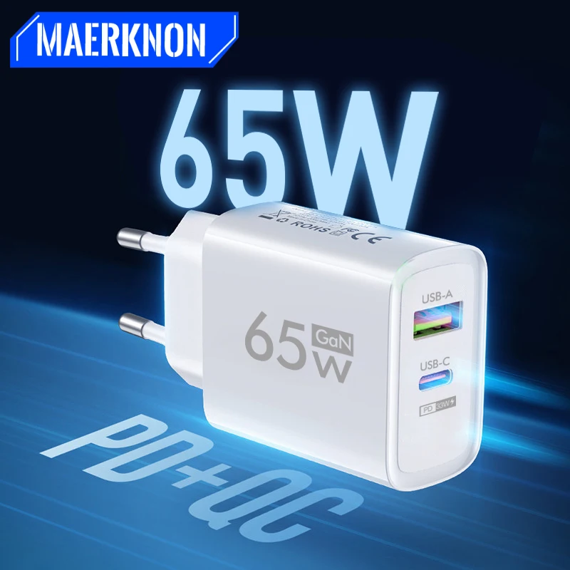 

65W GaN Fast USB C Charger PD Type C Quick Charge 3.0 Phone Charger Wall Adapter For iPhone Xiaomi Samsung Huawei USB Chargers