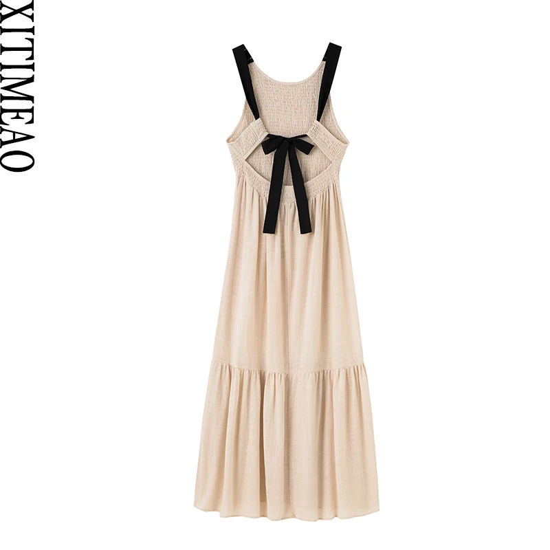 Xitimeao Women Fashion With Tied Smocked Elastic Ruffle Midi Dress Vintage Backless Wide Straps Female Dresses Vestidos Mujer
Xitimeao Women Fashion With Tied Smocked Elastic Ruffle Midi Dress Vintage Backless Wide Straps Female Dresses Vestidos Mujer