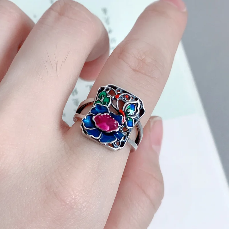 925 Sterling Silver Enamel Colorful Square Peony Butterfly Ring Vintage Ethnic Style Adjustable Opening Rings for Women JZ126
925 Sterling Silver Enamel Colorful Square Peony Butterfly Ring Vintage Ethnic Style Adjustable Opening Rings for Women JZ126