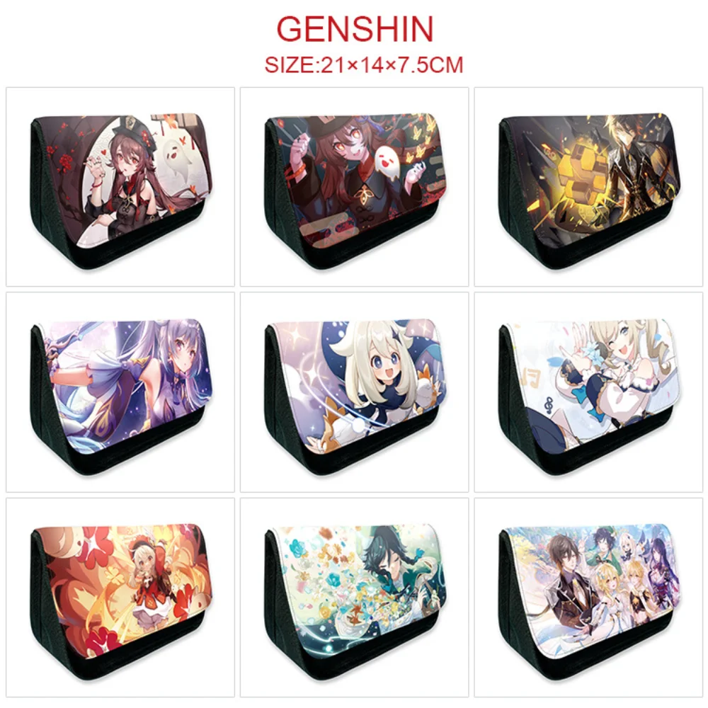 

Нейлоновая сумка Genshin Impact для школьных и студенческих канцелярских принадлежностей, пеналы с мультяшным принтом для макияжа, косметички для девочек, сумки для ручек на молнии