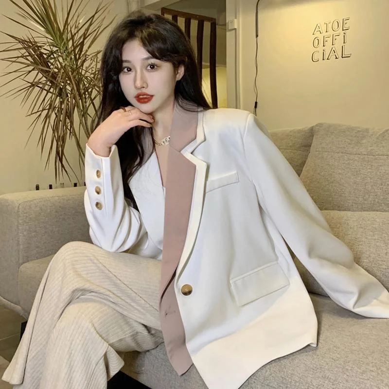Women's Fake Two Piece Blazer Spring Autumn Loose Jacket Korean Casual Long Sleeve Suit Coat Female
Women's Fake Two Piece Blazer Spring Autumn Loose Jacket Korean Casual Long Sleeve Suit Coat Female