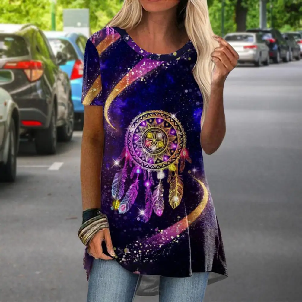Thin Attractive Ethnic Style Vintage Patchwork Print Pullover Top High Low Hem Retro T-shirt Good Elasticity for Dating
Thin Attractive Ethnic Style Vintage Patchwork Print Pullover Top High Low Hem Retro T-shirt Good Elasticity for Dating