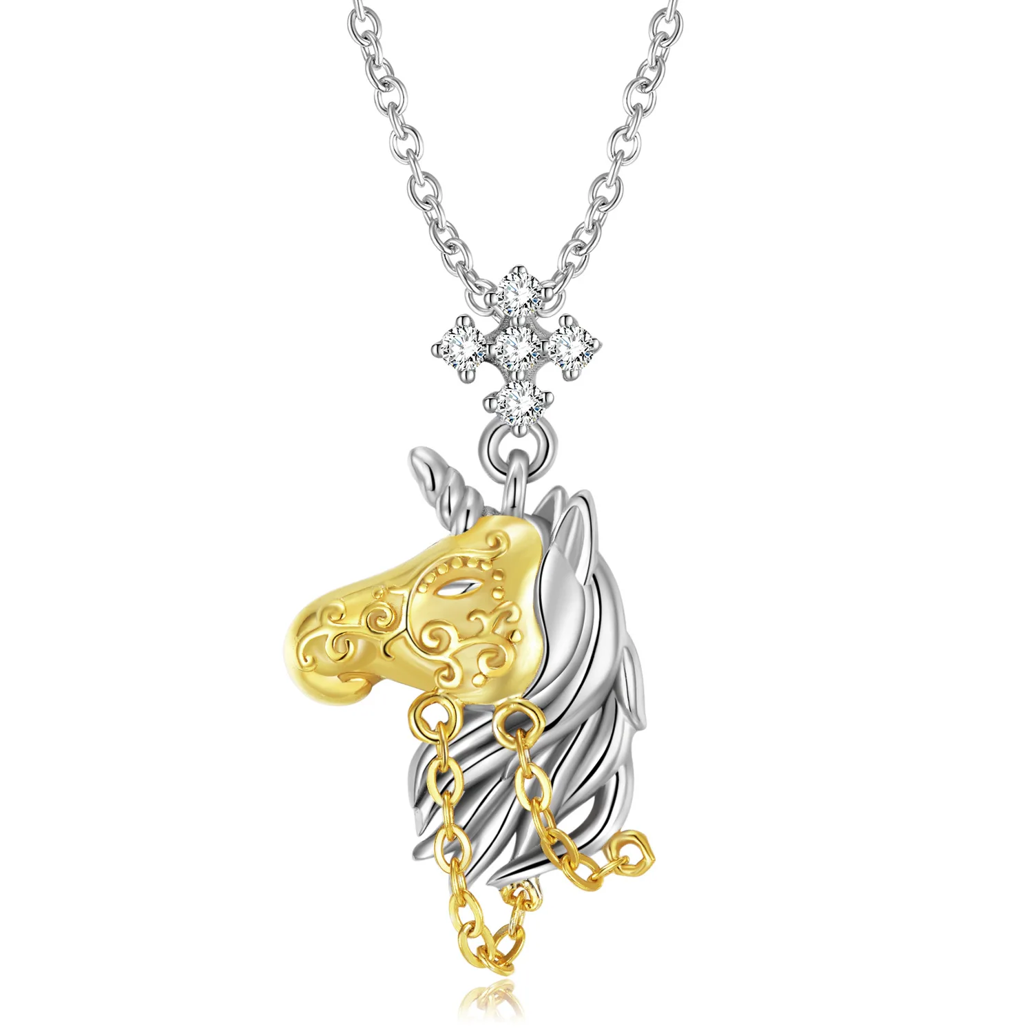 

XSL JIAMEI Gold Mask Unicorn Pendant S925 Sterling Silver Necklace Electroplated 14k Gold 5A Zircon Women's Luxury Fine Jewelry