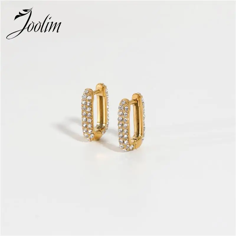 

Joolim High End PVD Plated Luxury Dainty Elegant Pave Huggie Earring Trend For Women Stainless Steel No Fade Jewelry Wholesale