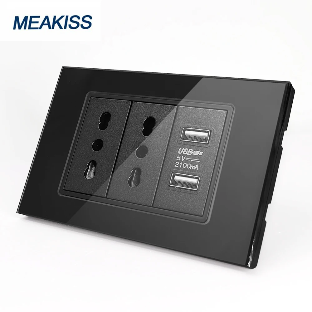 MEAKISS Chile Italy USB socket 5V 2.1A fast charge dual socket 16A tempered glass panel wall household power plug
MEAKISS Chile Italy USB socket 5V 2.1A fast charge dual socket 16A tempered glass panel wall household power plug