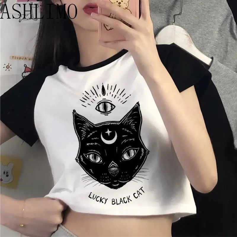 Women Crop Tops Vintage hairless lucky cat Black Female T-shirt Short Sleeve O Neck Slim Tees top Streetwear Y2K Harajuku Gothic
Women Crop Tops Vintage hairless lucky cat Black Female T-shirt Short Sleeve O Neck Slim Tees top Streetwear Y2K Harajuku Gothic