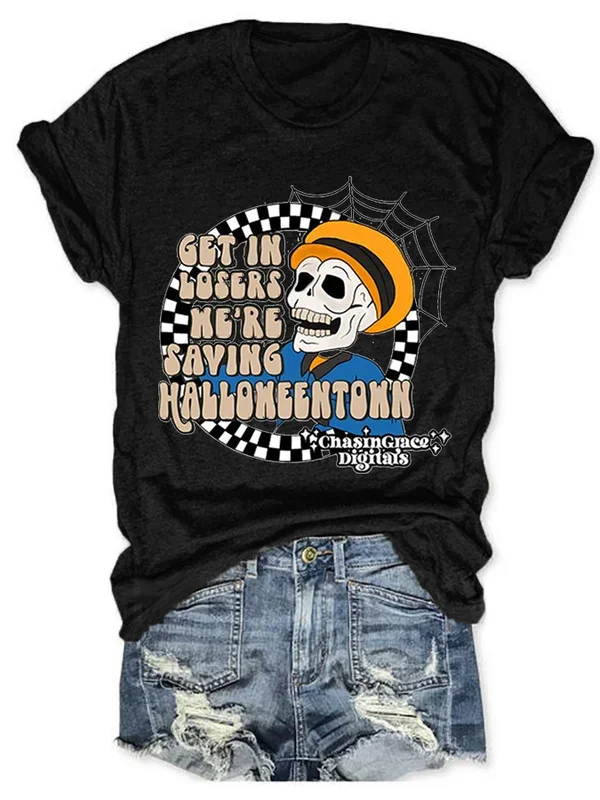 Teeteety Womens High Quality 100% Cotton Spooky Get In Losers We're Saving Halloweentown Printed Graphic O-neck T-shirt
Teeteety Womens High Quality 100% Cotton Spooky Get In Losers We're Saving Halloweentown Printed Graphic O-neck T-shirt