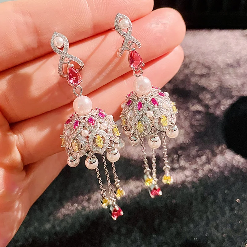 Tassel/Wind Chimes Pearls Long Dangle Earrings Women Multicolor Cubic Zircon Rhinestone Drop Earring Fashion Jewelry Gift New
Tassel/Wind Chimes Pearls Long Dangle Earrings Women Multicolor Cubic Zircon Rhinestone Drop Earring Fashion Jewelry Gift New