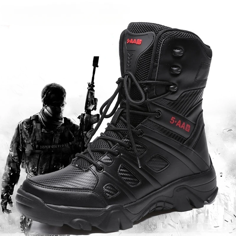 

Men Tactical Military Boots Mens Casual Shoes Leather SWAT Army Boot Motorcycle Ankle Combat Boots Black Botas Militares Hombre