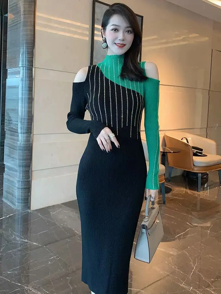 Women Sweater Pencil Knitted Dress New 2023 Autumn Winter Patchwork Long Sleeve Half High Collar Slim Lady Chic Korean Dress X12
Women Sweater Pencil Knitted Dress New 2023 Autumn Winter Patchwork Long Sleeve Half High Collar Slim Lady Chic Korean Dress X12
