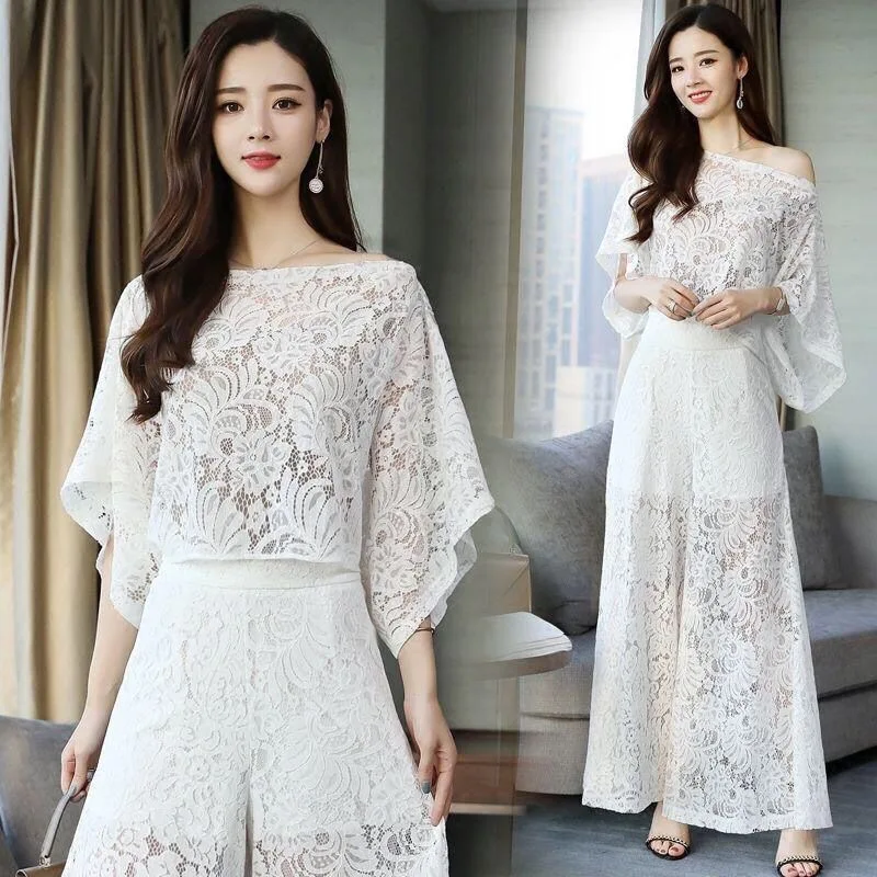 Women Two Piece Wide Leg Pants Set And Crop Top Slash Neck Summer Lace Casual Elegant Minimalist Classic Outfit Female 2023 S-3X
Women Two Piece Wide Leg Pants Set And Crop Top Slash Neck Summer Lace Casual Elegant Minimalist Classic Outfit Female 2023 S-3X