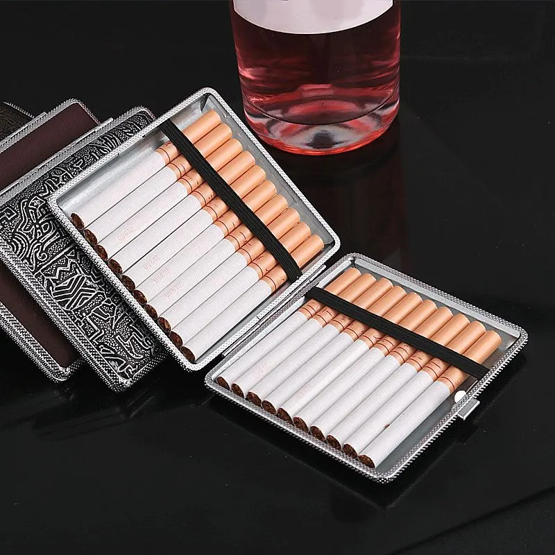 

Cigar Case Hold 20Sticks Leather Cigarette Box Storage Cover Gift Leather Smoking Accessories Lady Mens Metal Cigarette