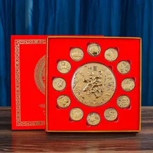 HOYON Certified 999 Yellow Gold Traditional Chinese Zodiac Animals Gold Coins Luxury Collection Crafts Set Decoration Jewelry