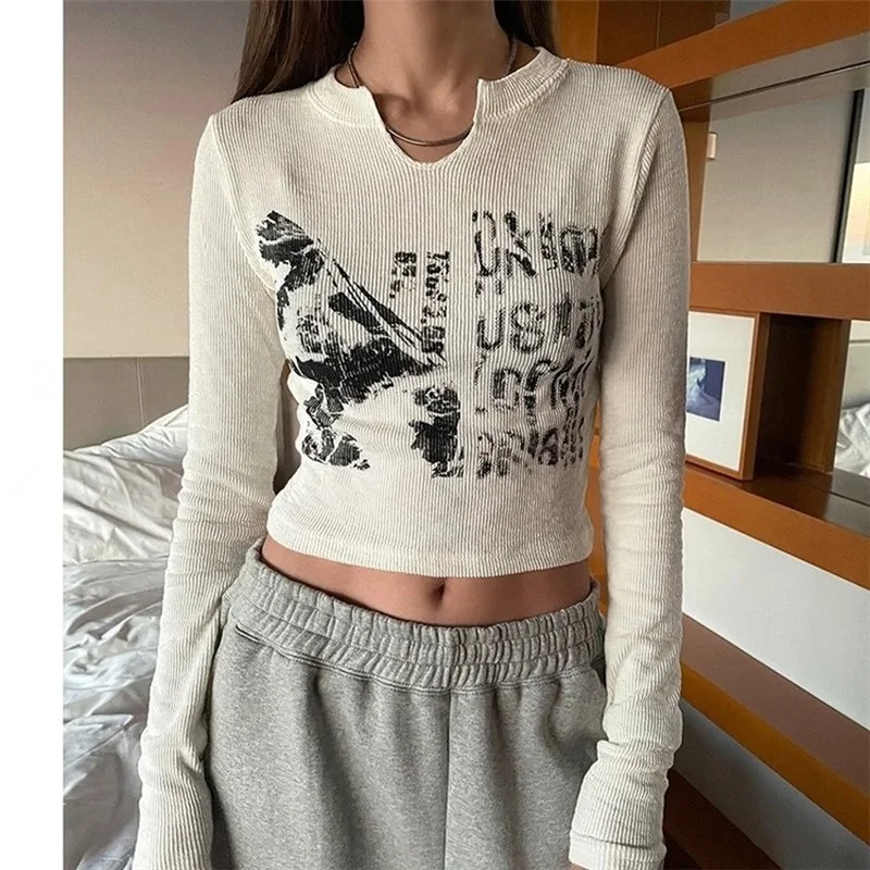 Long sleeve Cropped Top Grunge Clothes Vintage Letter T-shirt Aesthetic Clothes Korean Style Chic Slim Autumn y2k Top Streetwear
Long sleeve Cropped Top Grunge Clothes Vintage Letter T-shirt Aesthetic Clothes Korean Style Chic Slim Autumn y2k Top Streetwear