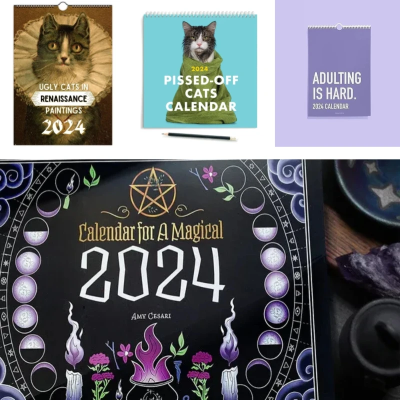 

Забавный волшебный календарь для кошек и собак 2024 пикающих в красивых местах календарь на стену настенный календарь шутливый подарок на день рождения