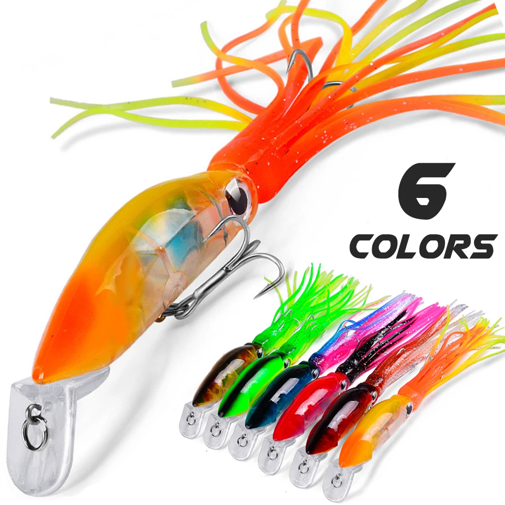 

Large Simulation Squid Hard 17.5cm 18.5g Fishing Lures Baits Lifelike Swimbait Octopus Bait with 2 Treble Hook Fishing Accessory