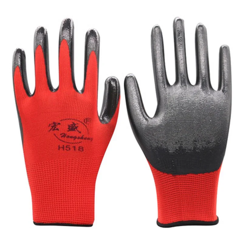 

6 Pairs Work Gloves CE EN388 Red Polyester Black PU Mechanic Working Anti-static Gloves for Work Safety Glove for Women Men