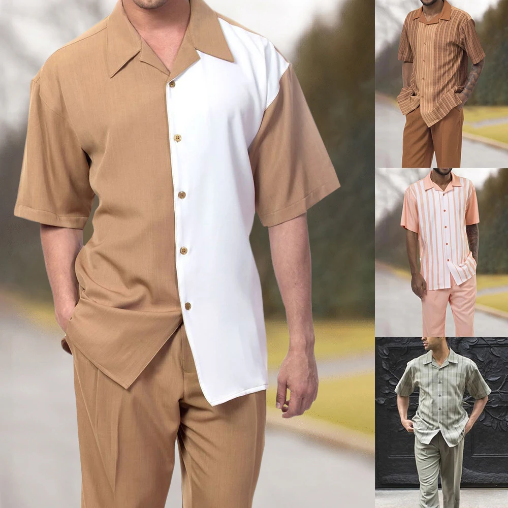 Summer Thin Retro Casual Short-sleeved Trousers Set Contrasting Color Printing Vacation Hawaiian Lapel Shirt Two-piece Set 
Summer Thin Retro Casual Short-sleeved Trousers Set Contrasting Color Printing Vacation Hawaiian Lapel Shirt Two-piece Set