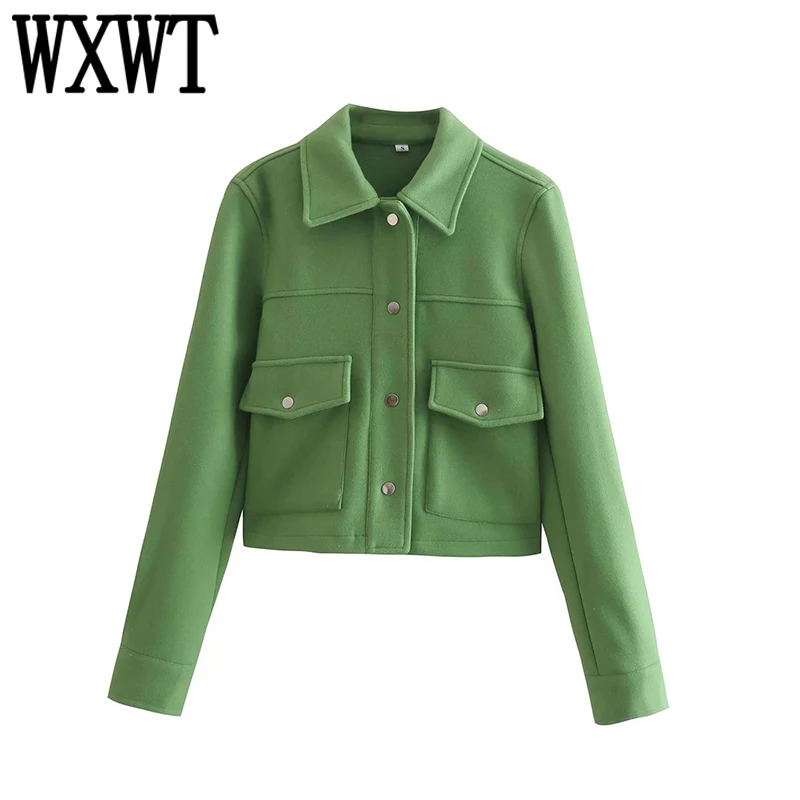 WXWT Women Green Soft Jacket Coats Casual Turn-down Collar Long Sleeve Cropped Outerwear Female Fashion Chic Tops XQJ9458
WXWT Women Green Soft Jacket Coats Casual Turn-down Collar Long Sleeve Cropped Outerwear Female Fashion Chic Tops XQJ9458