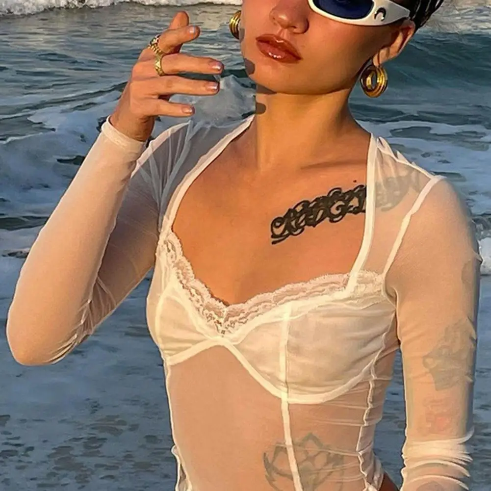 Clubwear Popular Sexy Women Mesh Tops Blouse Clothing Lightweight Women Blouse See Through for Dating 
Clubwear Popular Sexy Women Mesh Tops Blouse Clothing Lightweight Women Blouse See Through for Dating
