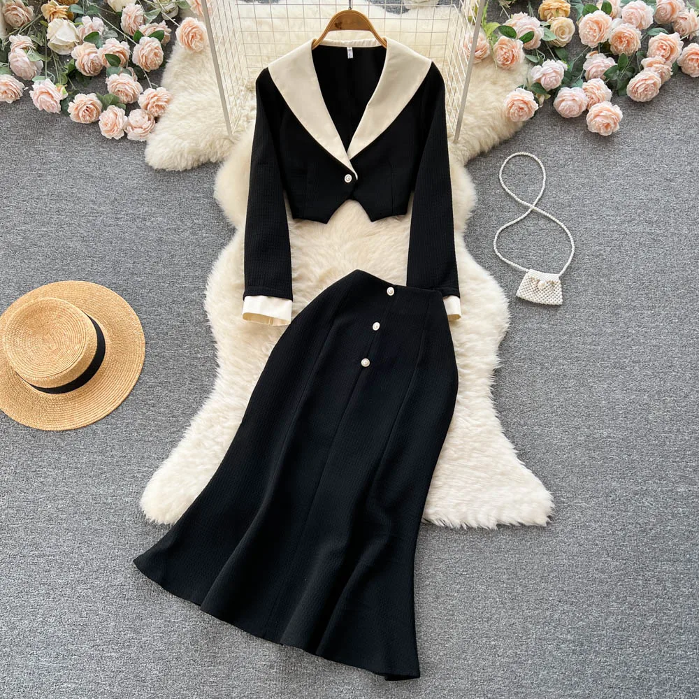 Preppy Style Two Piece Sets Woman Outifits Women Set Turn-Down Collar Full Sleeve Crop Top+High Waist ZIP Skirts Dropshipping
Preppy Style Two Piece Sets Woman Outifits Women Set Turn-Down Collar Full Sleeve Crop Top+High Waist ZIP Skirts Dropshipping