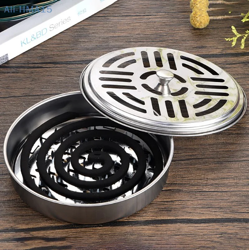 

Repellent Rack With Cover Portable Stainless Steel Modern Spiral Cover Mosquito Coil Holder Tray Incense Insect Repellen