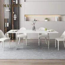 Mavisun Designer Dining Table Set Transparent Acrylic Base 12mm Stone Desktop Rectangle Concise Modern Kitchen Table And Chairs