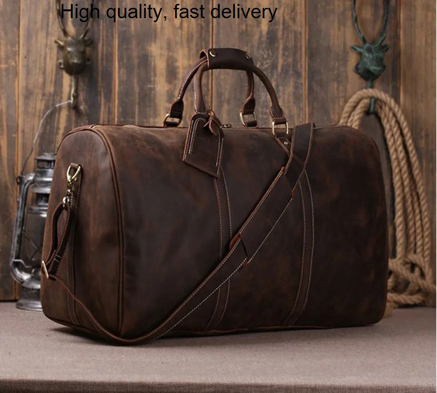 

Horse Boston Crazy Leather Men Travel Bags Luggage Travel Bag Large Genuine leather Duffle Bag Men Weekend Big Shoulder Bag