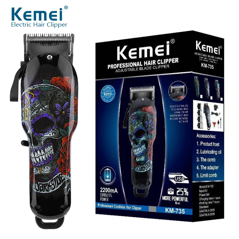 Kemei Color Skull Men's Trimmer Low Noise Cordless Electric Clipper Rechargeable Shaving Machine Professional Hair Tool 38D
Kemei Color Skull Men's Trimmer Low Noise Cordless Electric Clipper Rechargeable Shaving Machine Professional Hair Tool 38D