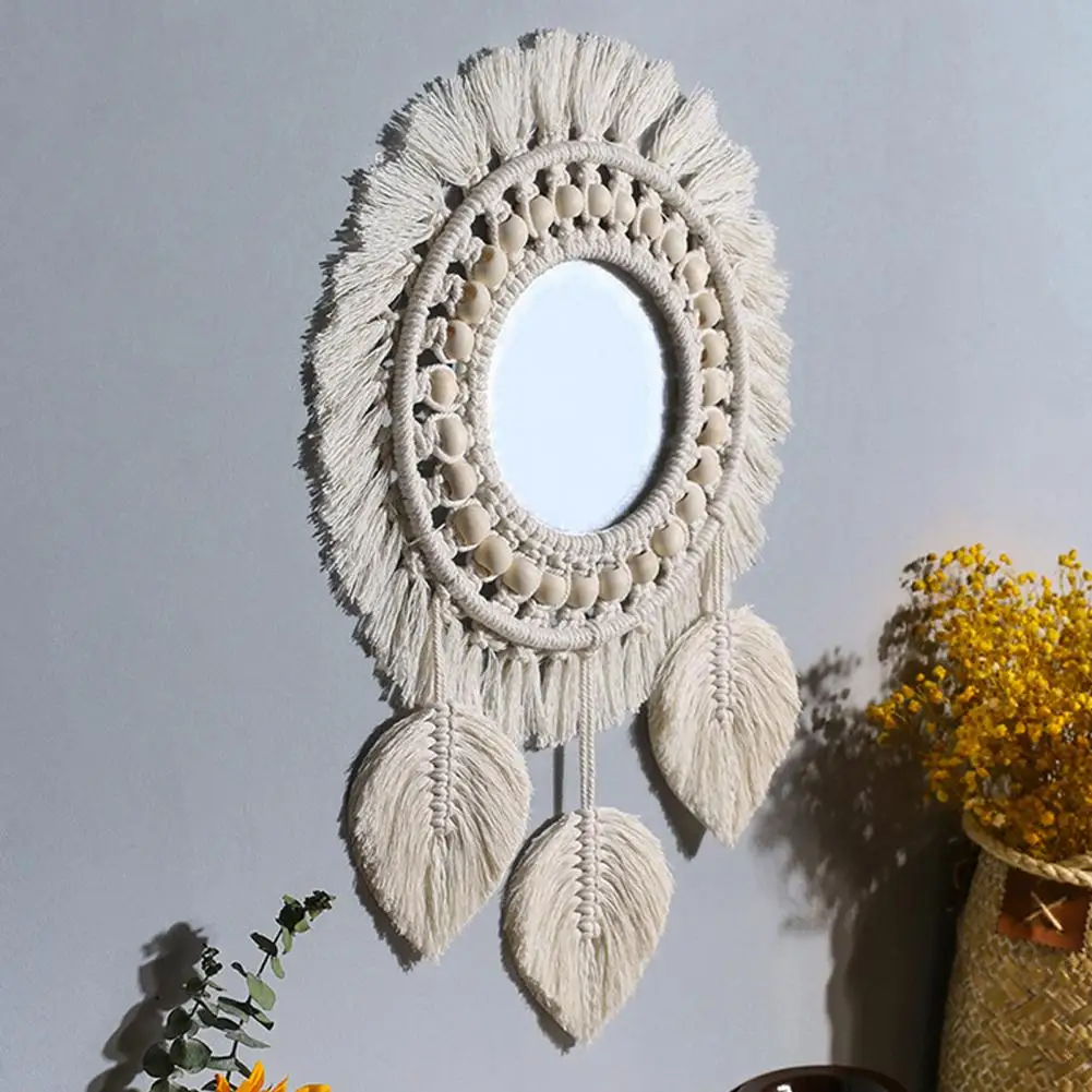 High Quality Geometric Mirror White Macrame Fringe Round Boho Mirror Fine Workmanship Lightweight Wall Mirror for Bedroom
High Quality Geometric Mirror White Macrame Fringe Round Boho Mirror Fine Workmanship Lightweight Wall Mirror for Bedroom