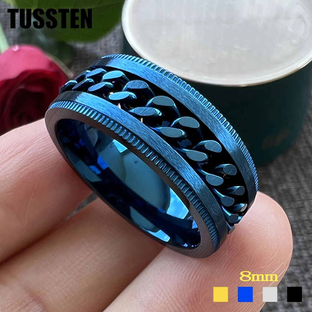 

TUSSTEN 8MM Anxiety Fidget Ring For Men Punk Titanium Stainless Steel Spinning Spinner Rotatable Chain Rotating Rings Homme Gift