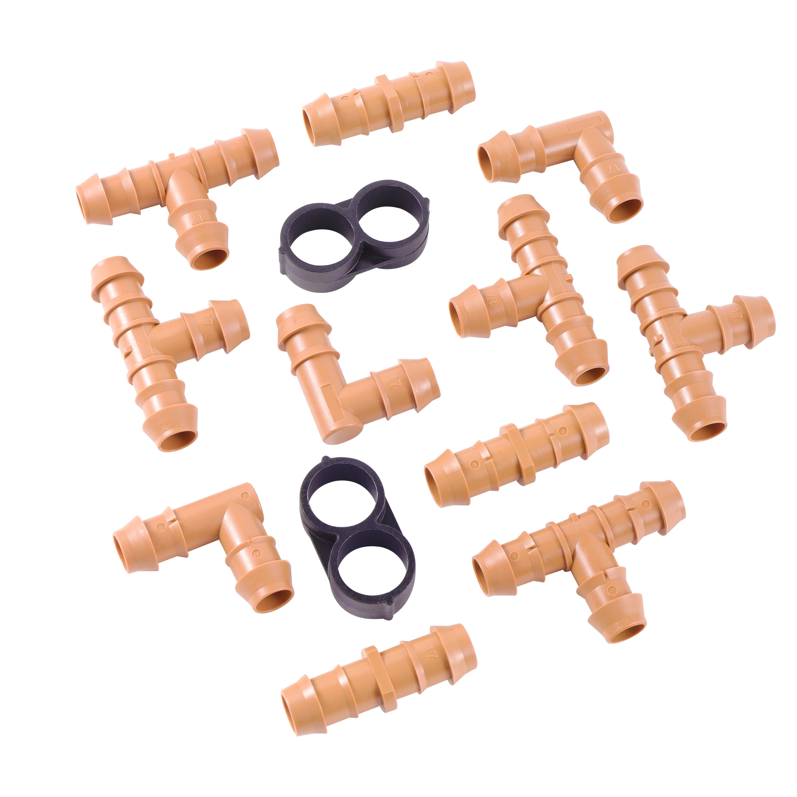 10Pcs 17mm Barbed Fittings ID 1/2" Tubing Pipe Connector Drip Irrigation Drip Lines Coupling Tee Straight Elbow End Waterstopper 
10Pcs 17mm Barbed Fittings ID 1/2" Tubing Pipe Connector Drip Irrigation Drip Lines Coupling Tee Straight Elbow End Waterstopper
