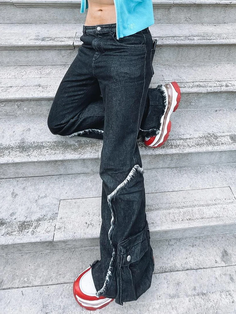YIKUO Ripped Stitched Vintage Flared Denim Pants Aesthetic Y2K Low Waist Jeans Woman Chic Pockets Design Streetwear Bottoms 2022
YIKUO Ripped Stitched Vintage Flared Denim Pants Aesthetic Y2K Low Waist Jeans Woman Chic Pockets Design Streetwear Bottoms 2022