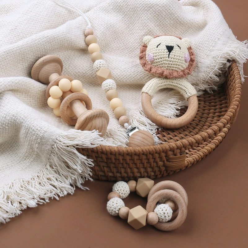 4Pcs Baby Pacifier Chain Wooden Clip Crochet Beads Teether Pacifier Chain Clip Rattle Teething Bracelets Newborn Toy 
4Pcs Baby Pacifier Chain Wooden Clip Crochet Beads Teether Pacifier Chain Clip Rattle Teething Bracelets Newborn Toy