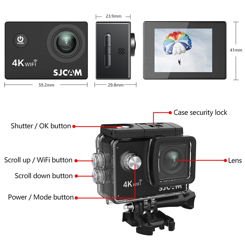 SJCAM Экшн-камера SJ4000 AIR 4K 30PFS 1080P 4x Зум WIFI Мотоцикл Шлем Водонепроницаемая Камера Спортивных Видеокамер на.