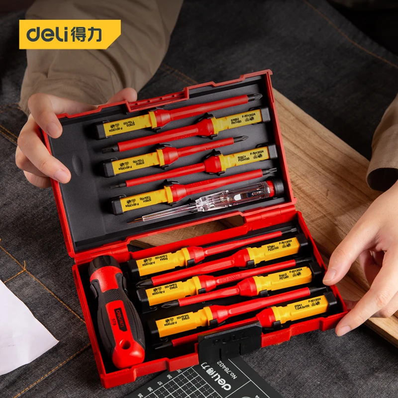 Deli VDE Insulated Screwdriver Set Electrician Magnetic Slotted Phillips Tip Screwdrivers Wire Cable Repair Household Hand Tools
Deli VDE Insulated Screwdriver Set Electrician Magnetic Slotted Phillips Tip Screwdrivers Wire Cable Repair Household Hand Tools