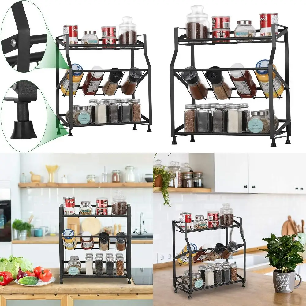 Freestanding Black Metal Deluxe Spice Rack Organizer, Kitchen Storage Holder with Tiers for Spices.
Freestanding Black Metal Deluxe Spice Rack Organizer, Kitchen Storage Holder with Tiers for Spices.