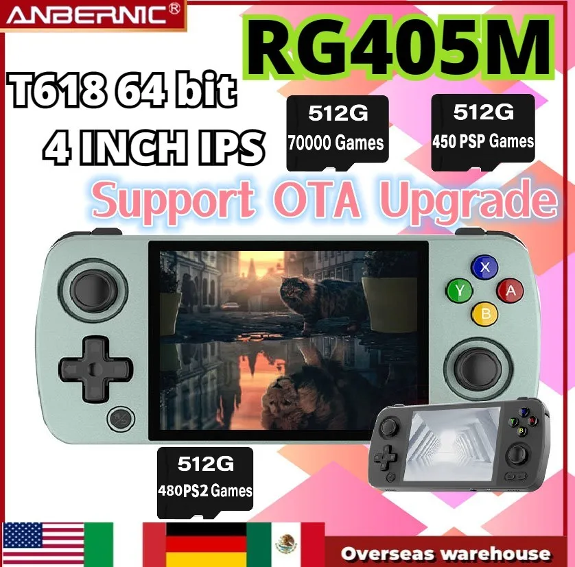 

512G ANBERNIC RG405M Handheld Game Console 4 INCH Android 12 System Unisoc T618 CNC/Aluminum Alloy 70000 Games Support OTA Upgra