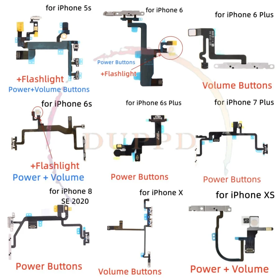 

Оригинальные кнопки громкости и питания, кнопка, переключатель фонарика, гибкий кабель для iPhone X, XS, XR, MAX 5s SE, 6, 6s, 7, 8, SE2 Plus, запасные части
