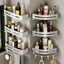 Bathroom Shelf No Drill Wall Mounted Shampoo Bottle Shower Corner Rack Toilet Storage Rack Aluminum Bathroom Kitchen Accessories