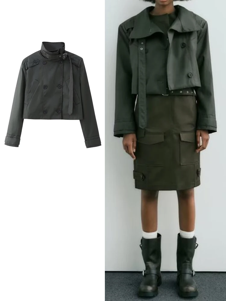 Женский укороченный Тренч из искусственной кожи, с длинным рукавом
Женский укороченный Тренч из искусственной кожи, с длинным рукавом