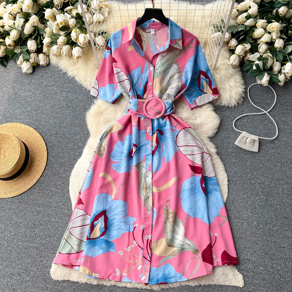 Clothland Women Elegant Print Shirt Dress Belt A Line Short Sleeve One Piece Summer Casual Mid Calf Dresses Vestido Mujer QC336
Clothland Women Elegant Print Shirt Dress Belt A Line Short Sleeve One Piece Summer Casual Mid Calf Dresses Vestido Mujer QC336